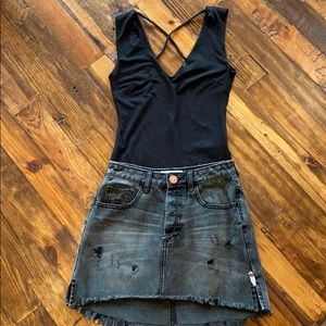 NWOT Black bodysuit with straps on the front